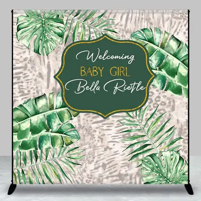 Aperturee Green Monsteras Tropical Custom Baby Shower Backdrops | Baby Shower Custom Backdrop | Custom Baby Shower Backdrops ...