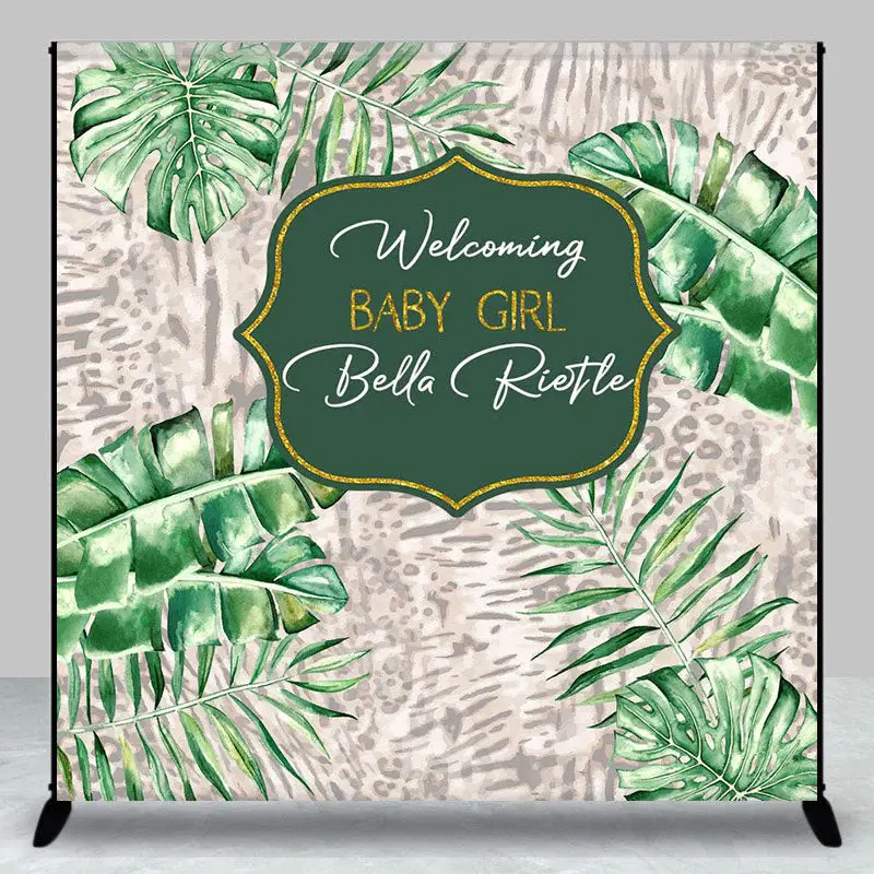 Aperturee Green Monsteras Tropical Custom Baby Shower Backdrops | Baby Shower Custom Backdrop | Custom Baby Shower Backdrops ...