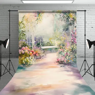 Aperturee Oil Painted Rainbow Garden Floral Spring Backdrop - Aperturee