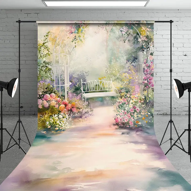 Aperturee Oil Painted Rainbow Garden Floral Spring Backdrop - Aperturee