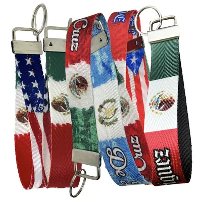 Mexican Flag Keychain Wristlet Collection - Personalized Mexico Mixed Banner Name Durable Nylon Key Fob with Custom Text Opti...