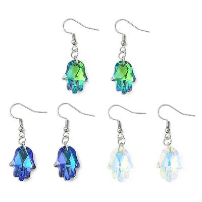 Hamsa Hand Glass Dangle Earrings