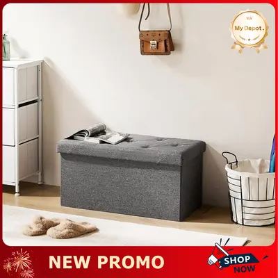 [Deal] Storage Ottoman Bench, Folding Ottoman Stool, End of Bed Storage Bench, Storage Chest with Padded Seat for Bedroom Liv...