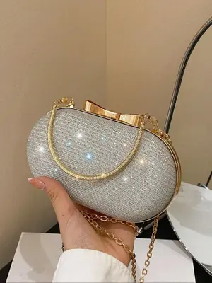 Women's Evening Bags for Party Wedding Perfect for Gift, Elegant Solid Color Bow Decor Glittery Box Clutch with Chain Strap &...