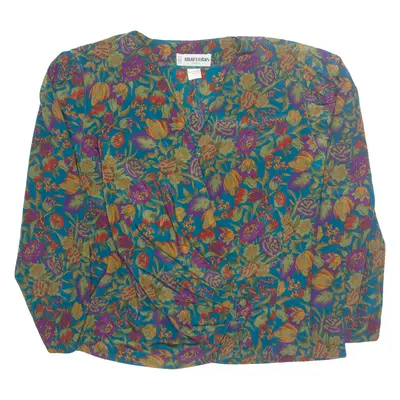 MARCOLAS Womens Printed Blouse Blue V-Neck 3/4 Sleeve 90s Floral M