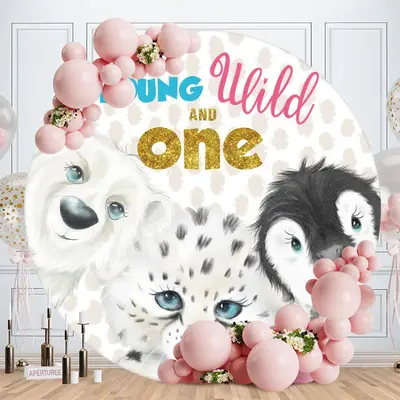 Aperturee Circle Young Wild One Animals Birthday Backdrop