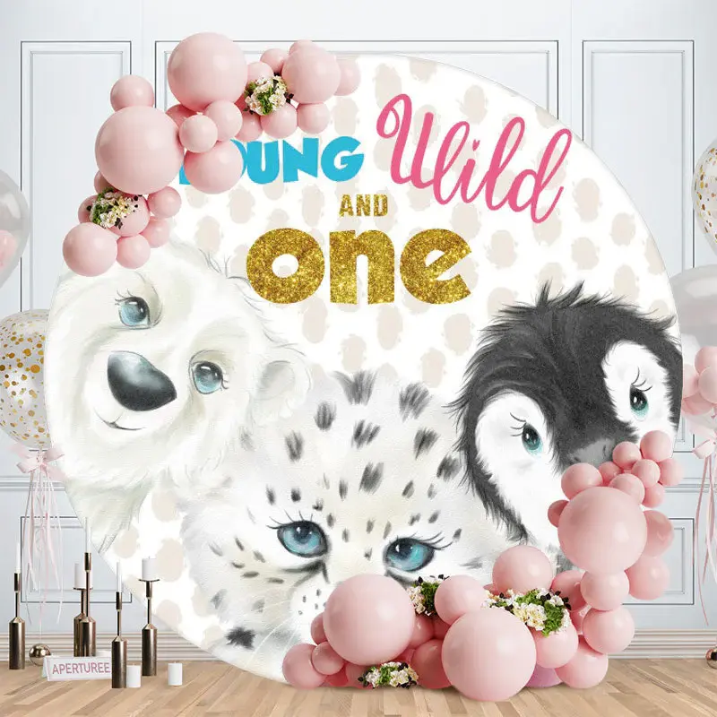 Aperturee Circle Young Wild One Animals Birthday Backdrop
