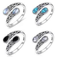 925 Sterling Silver Turquoise/Moonstone/Black agate Rings for Women Adjustable Sunflower Ring Vintage Spoon Rings Gift Elegan...