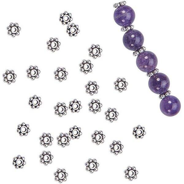 300pcs Antique Silver Tibetan Alloy Flower Spacer Beads Daisy Metal Spacers for Bracelet Necklace Jewelry Making
