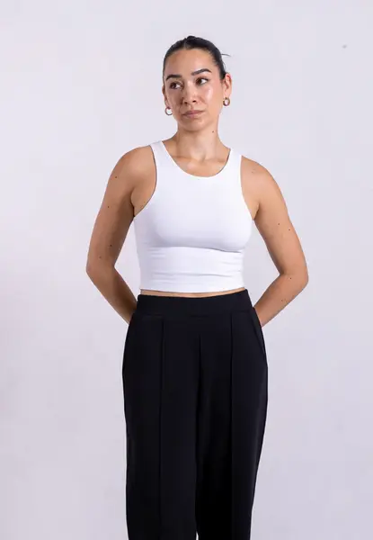 Organic Cotton High-Neck Cropped Tank, White | Size: XS
