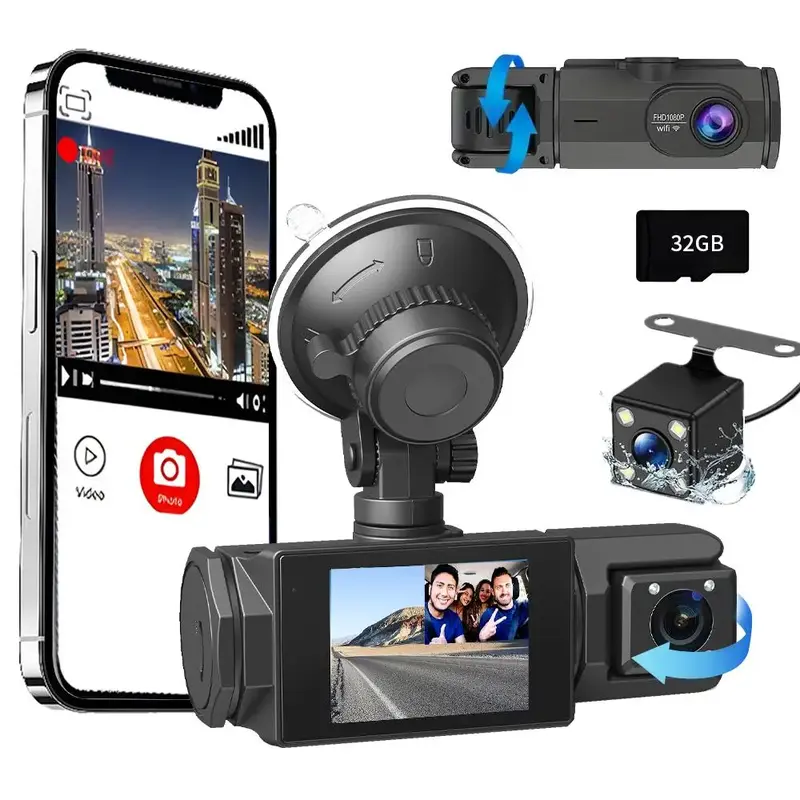 1080P Car DVR, 2.0 Inch IPS Screen Car Camera DVR with Dual Camera & 32GB Memory Card, Car Video Recorder with Reverse Image...