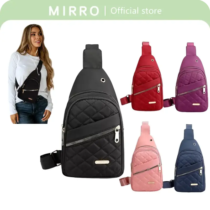 Solid Color Quilted Design Fanny Pack, Casual Large Capacity Zipper Chest Belt Chest bag with Matching Multiple Pockets for D...