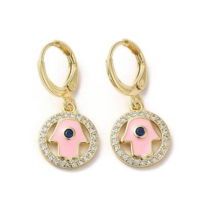 Hamsa Hand Real 18K Gold Plated Brass Dangle Leverback Earrings