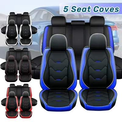 5-Seats Universal Car Seat Cover, Front Rear Full Set 3D Luxury PU Leather Cushion Protector Pad Mat Full Surround Breathable...