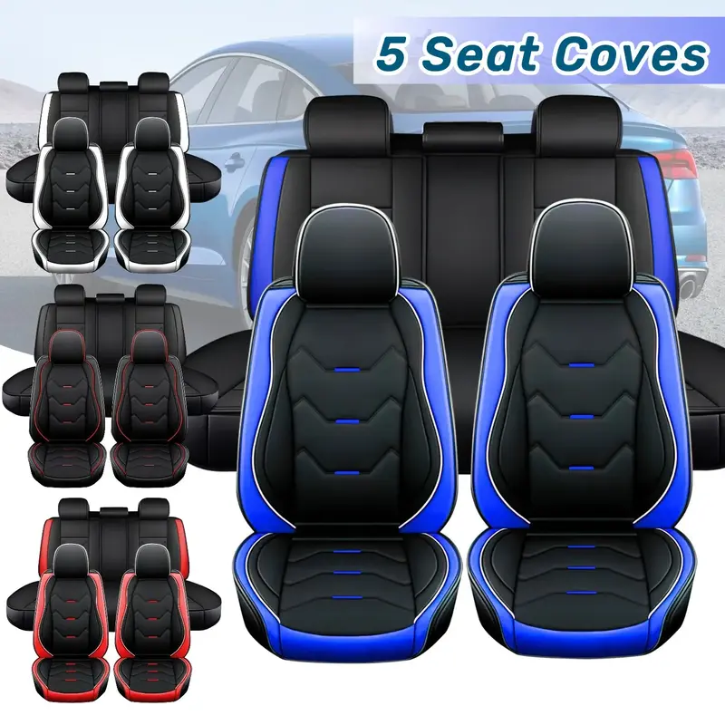 5-Seats Universal Car Seat Cover, Front Rear Full Set 3D Luxury PU Leather Cushion Protector Pad Mat Full Surround Breathable...