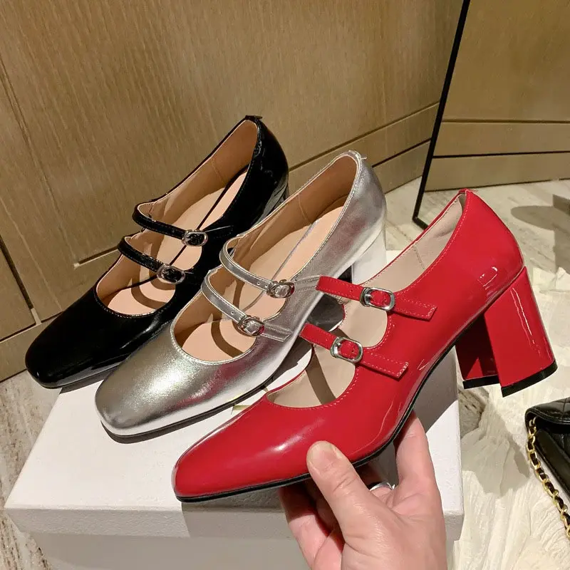 CHIKO Daisia Square Toe Block Heels Mary Jane Shoes