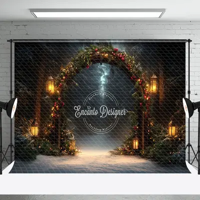 Arch Garland Street Lights Christmas Photo Backdrop - Aperturee