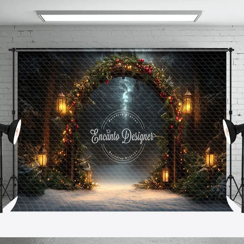 Arch Garland Street Lights Christmas Photo Backdrop - Aperturee