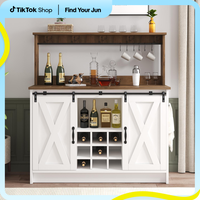 HOMBCK Farmhouse Coffee Bar Cabinet, 47'' Kitchen Bar Cabinet with Sliding Barn Door, Wooden Buffet /Wine Bar Cabinet Organiz...