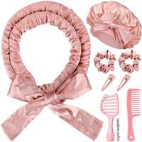 Satin Heatless Curls Overnight with Double Layer Large Satin Sleep Bonnet & Styling Brush, 65\
