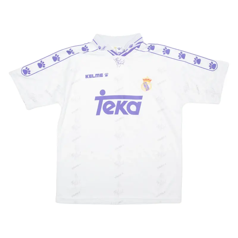 KELME REAL MADRID Mens Football Shirt Jersey White Collared M