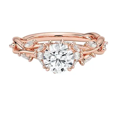 10K Rose Gold Secret Garden 1 CT.T.W. Round Lab Created Diamond Custom Engagement Ring D VVS1-VS1 IGI Certified