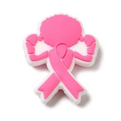 Breast Cancer Pink Awareness Ribbon Boxer Silicone Focal Beads