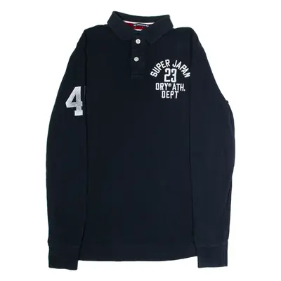 SUPERDRY Mens Polo Shirt Black Long Sleeve XL
