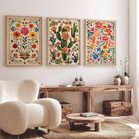 Vintage Set of 3 Mexican Posters, Mexican Prints, Mexican Decor, Traditional Latin Decor, Floral Print, Botanical Wall Art, T...