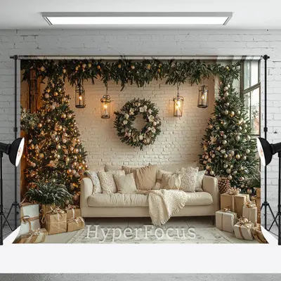 Warm Indoor Room Sofa Wreath Christmas Vibe Backdrop - Aperturee