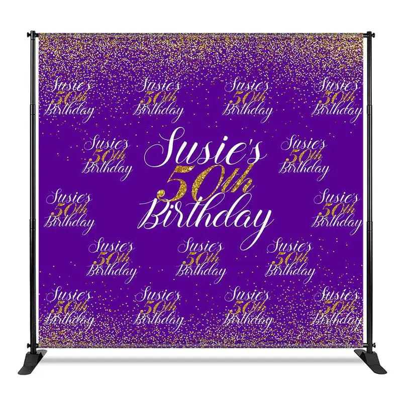 Aperturee Purple Gold Custom Step And Repeat Birthday Banner, 4X8FT(1.2X2.5M), 42 USD, step and repeat backdrops, CF1_DZYZ3O1...