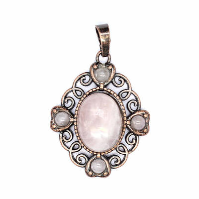 Retro Hollow Natural Rose Quartz Pendants