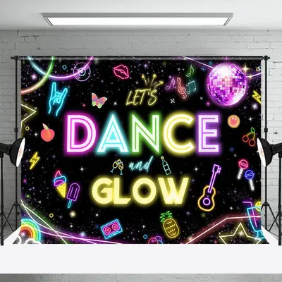 Colorful Neon Lights Sequin Ball Star Dance Backdrop - Aperturee