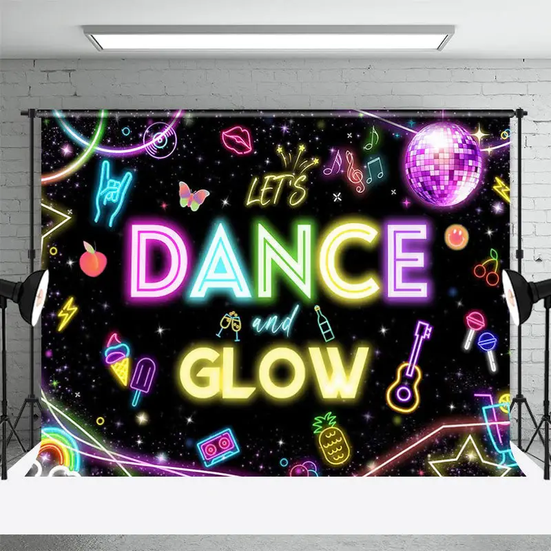 Colorful Neon Lights Sequin Ball Star Dance Backdrop - Aperturee