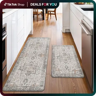【FallDealsForYou】GENIMO Kitchen Mats for Floor 2PCs, Washable Anti Fatigue Mat for Cushioned, 17.3\
