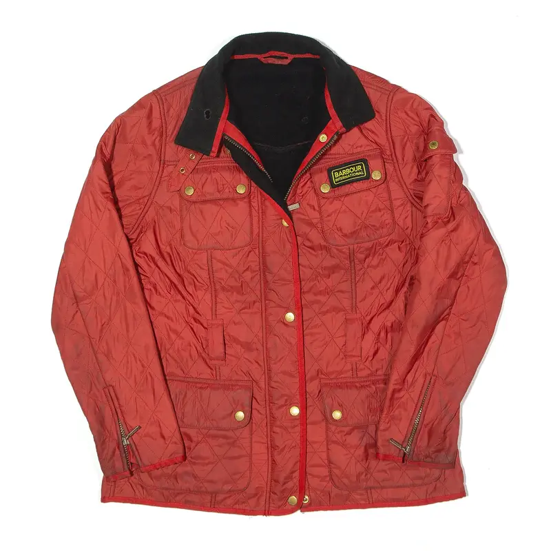 BARBOUR International Quilt Fleece Lined Quilted Jacket Red Nylon Womens UK 12