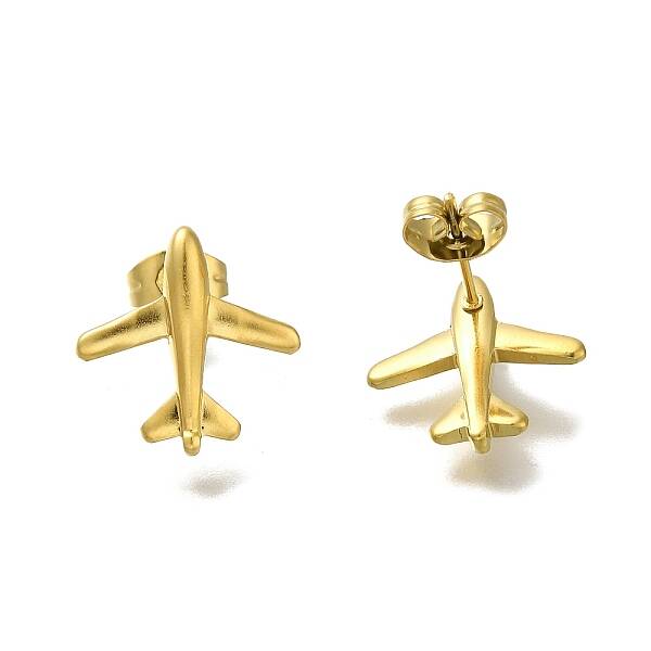 Ion Plating(IP) 304 Stainless Steel Airplane Stud Earrings for Women