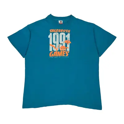 Single Stitch Sagebrush Games 1991 Fruit Of The Loom Graphic T-Shirt - 2XL Blue Cotton