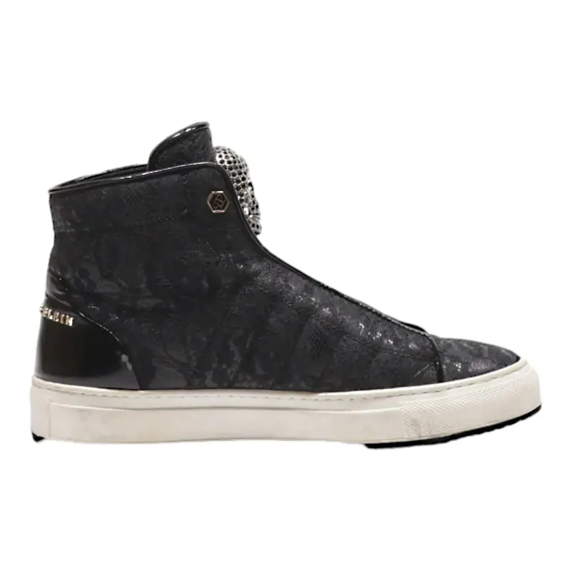 PHILIPP PLEIN High Top Trainers Black Leather Womens UK 3