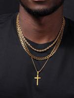 Men's Cross Pendant & Curb Chain & Rope Chain Necklace, Fashion Jewelry for Party, Daily Clothing Decor, Trendy All-match & E...