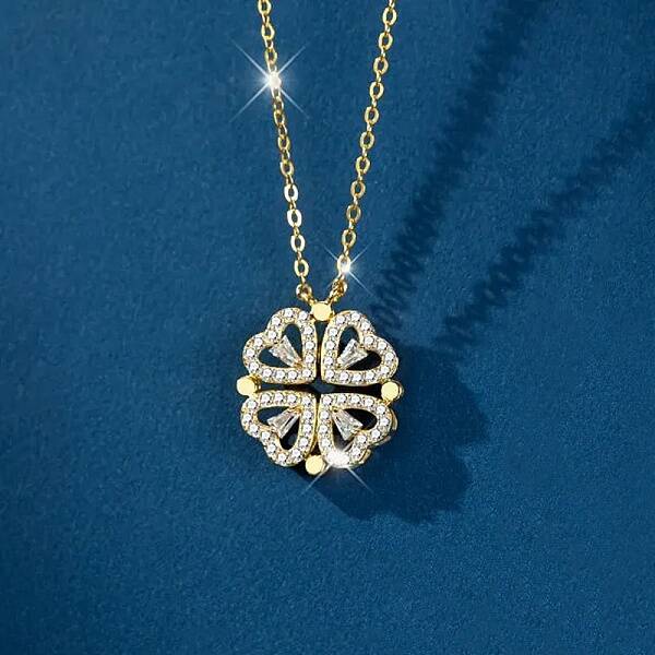 Clover 304 Stainless Steel Rhinestone Pendant Necklaces for Women