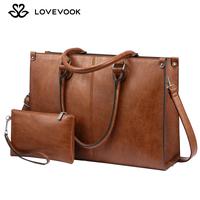 LOVEVOOK  Laptop Bag for Women, 15.6-17.3 inch Laptop Tote Bag Large Capacity Vintage Leather Work Bags for Women Computer Ba...