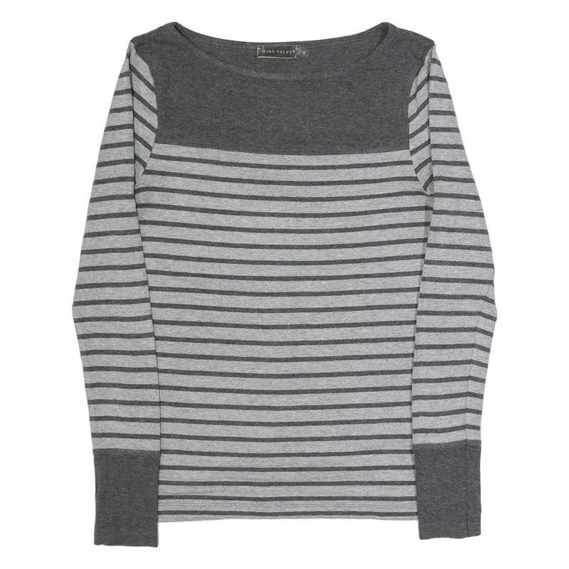 MINT VELVET Womens Printed Top Grey Long Sleeve Striped UK 12