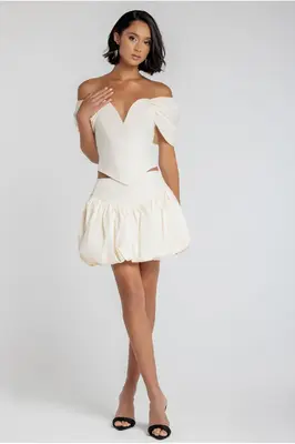 Goddiva Bengaline Balloon Mini Skirt - Cream