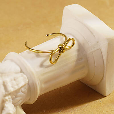 Stylish Stainless Steel Bowknot Open Cuff Ring for Women Daily Wear