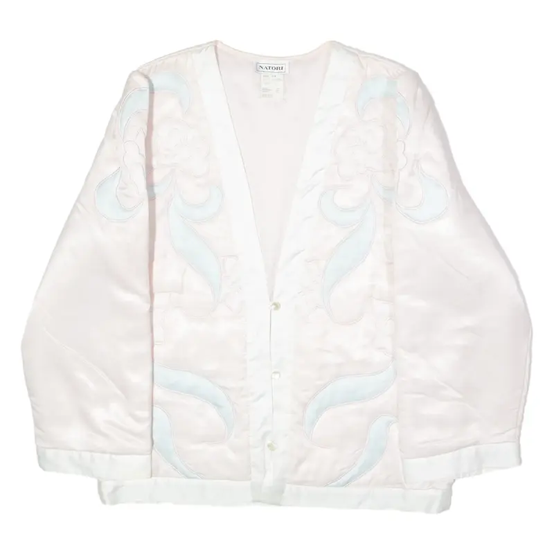 NATORI Womens Blazer Jacket Pink Faux Silk 90s Floral S