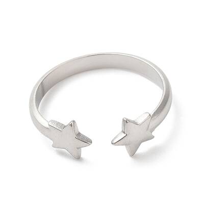 Non-Tarnish 304 Stainless Steel Double Star Open Cuff Ring for Women