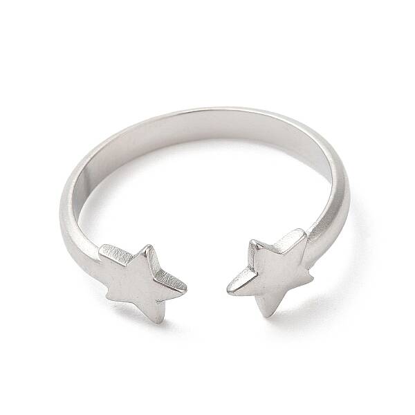 Non-Tarnish 304 Stainless Steel Double Star Open Cuff Ring for Women