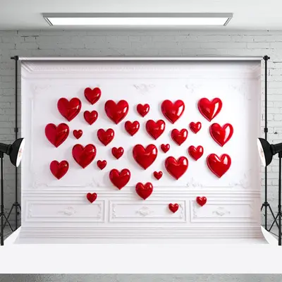 Red Heart White Wall Simple Valentines Day Backdrop - Aperturee