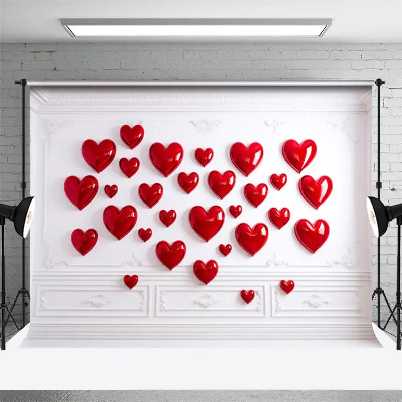 Red Heart White Wall Simple Valentines Day Backdrop - Aperturee